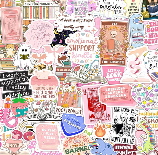 100 PCS Book Stickers for Kindle, Bookish Sticker Pack, Readers Cute Booktok Vinyl Decals Holographic Waterproof