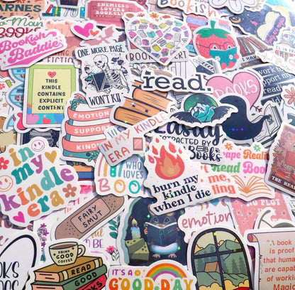 100 PCS Book Stickers for Kindle, Bookish Sticker Pack, Readers Cute Booktok Vinyl Decals Holographic Waterproof