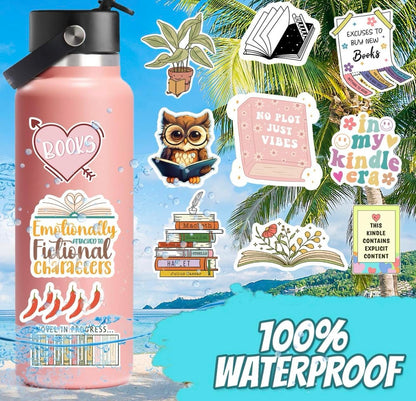 100 PCS Book Stickers for Kindle, Bookish Sticker Pack, Readers Cute Booktok Vinyl Decals Holographic Waterproof
