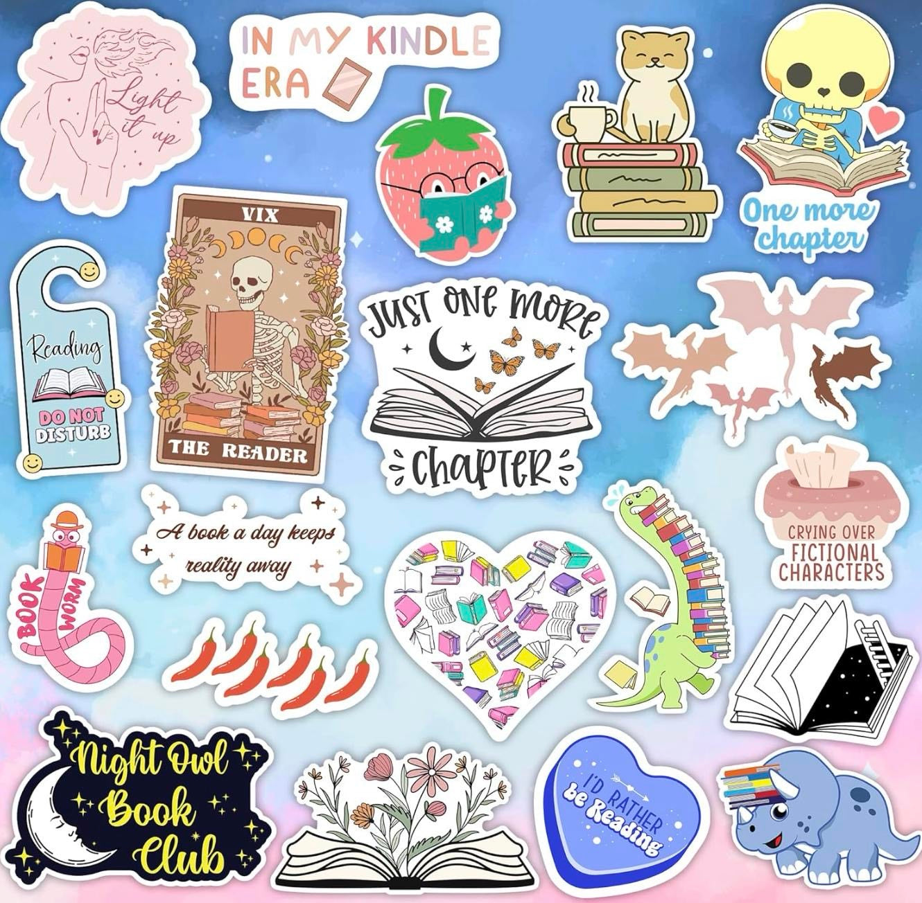 100 PCS Book Stickers for Kindle, Bookish Sticker Pack, Readers Cute Booktok Vinyl Decals Holographic Waterproof