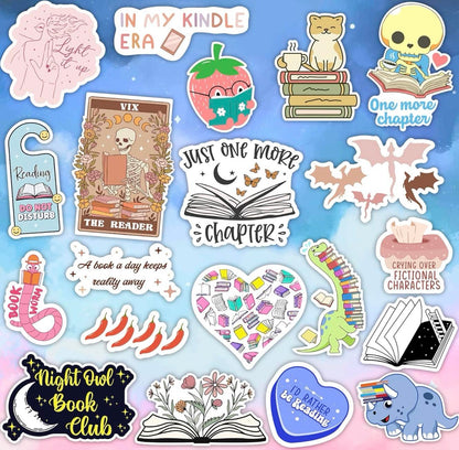100 PCS Book Stickers for Kindle, Bookish Sticker Pack, Readers Cute Booktok Vinyl Decals Holographic Waterproof